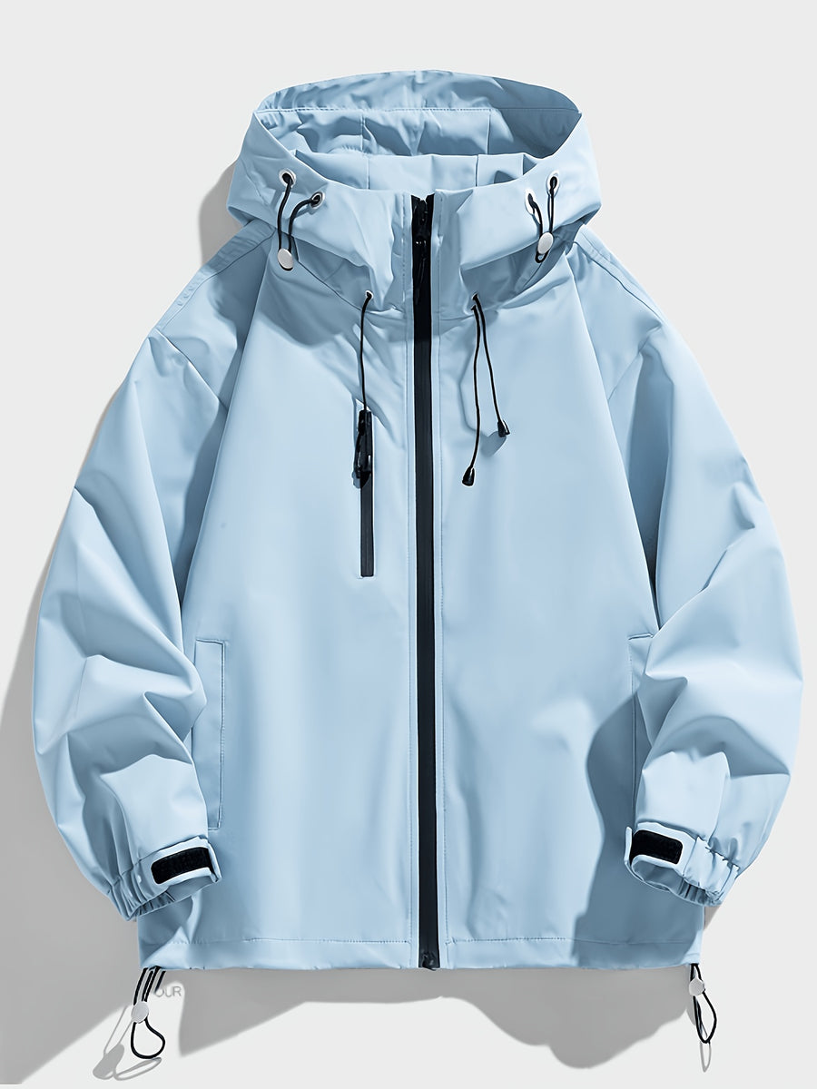 Men'S New Jacket Coat Spring Autumn Casual Jacket Sports Outdoor Zipper Pocket, Hooded Design Casual Outdoor Coat - Light Blue
