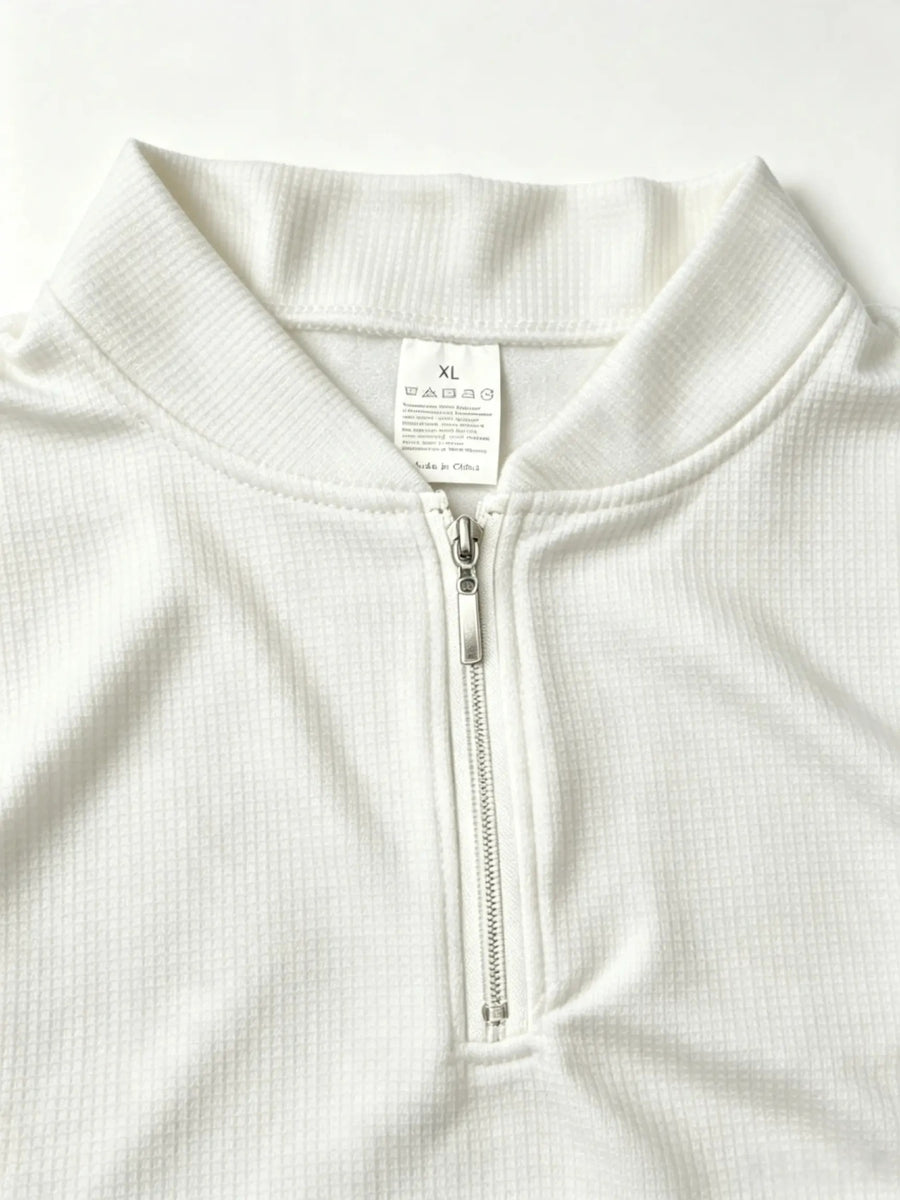 Men'S Baseball Collar Henley Neck Zipper Short Sleeve T Solid White Small Logo Loose Fit Street Style Old Money Aesthetic Casual Outdoor - White