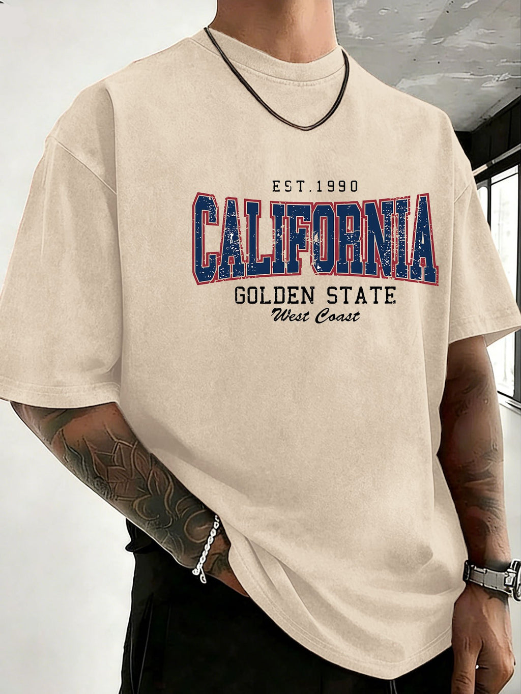 Midsummer Festival Holiday Style Unisex T-Shirt, Pure Cotton Washed Distressed, Double-Sided Print, Breathable and Sweat-Absorbent, Loose Fit for Outdoor Hiking, Sports, Trendy Casual Short Sleeve - Apricot
