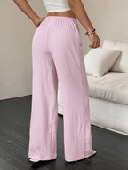 Women's Fashion Casual Khaki Solid Color Elegant Faux Drawstring Straight-Leg Pants - Spring, Summer, and Autumn Solid Color Machine-Washable Trousers, Versatile for Casual and Formal Wear, Faux Drawstring Design, Comfortable and Versatile Style - Pink