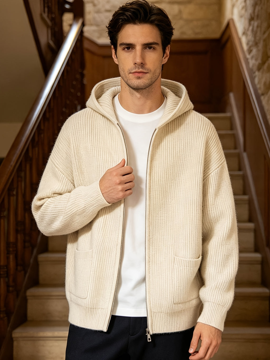 Men'S Fashion Sweater Men'S Knit Cardigan Jacket Top Easy Autumn Winter Trendy Cool Handsome Hooded - 10742-6059 Jiang Xue