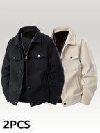 [Pearson OBM] Autumn Hot Style Retro Style Lapel Men'S Solid Color Easy Comfortable Warm Corduroy Cargo Jacket, Encountering Pre-Modern Cross-Border Fashion Jacket 2pcs Set - Black+Khaki