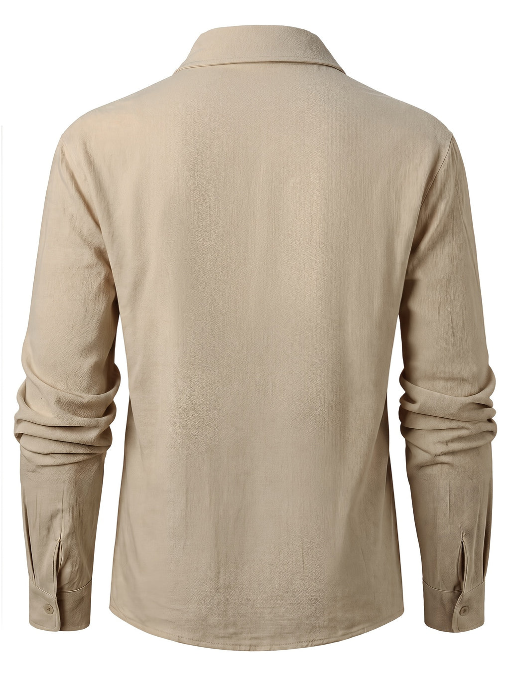 Men's Vintage Lace-Up Lapel Long-Sleeve Linen Shirt Casual Pullover Textured Shirt - Off-white