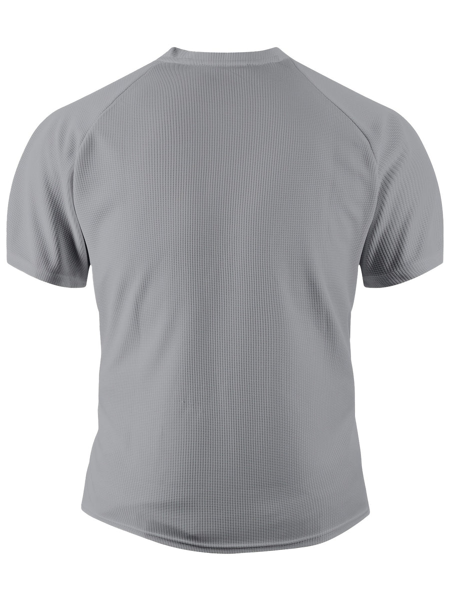 Men's Summer Collarless Casual Henley Shirt. Comfortable, Soft, and Breathable Fitness Business Fashion Polo Shirt - Light Grey