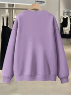 Plus Size, Extended Apparel: Women's Spring/Autumn/Winter Cross-Border European & American Plus-Size Simple Graphic Print Sweatshirt, Casual Crew Neck Sweatshirt, Women's Plus-Size Sweatshirt - Violet