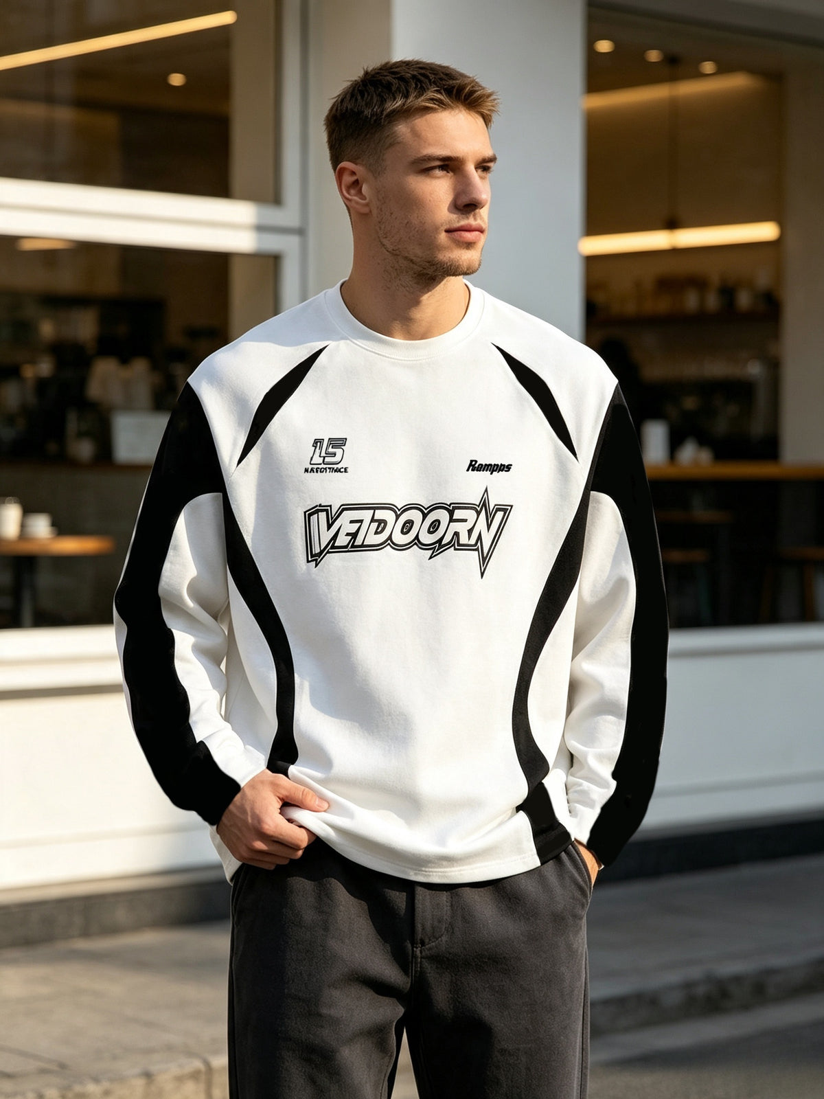 Men'S Trendy Letter Number Print Long Sleeve Top, Sporty Outdoor Training Casual Wear - Mixed colors