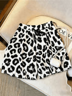 Summer Retro Leopard Print Pleated Wide-Leg Shorts Women High-Waisted Versatile Casual A-Line Pleated Hot Pants YYTT - Multicolor