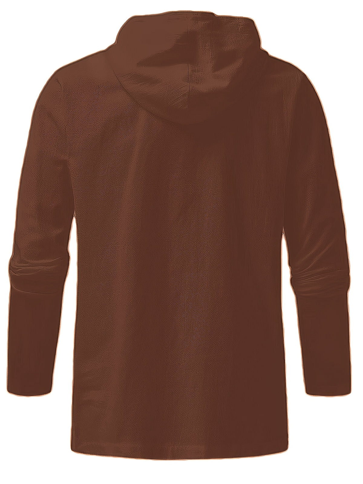 Men's Casual Sports Long Sleeved Hooded Sweatshirt, Drawstring, Solid Color Clothing, Suitable for Daily Use, Casual Exercise Use - Dark Brown