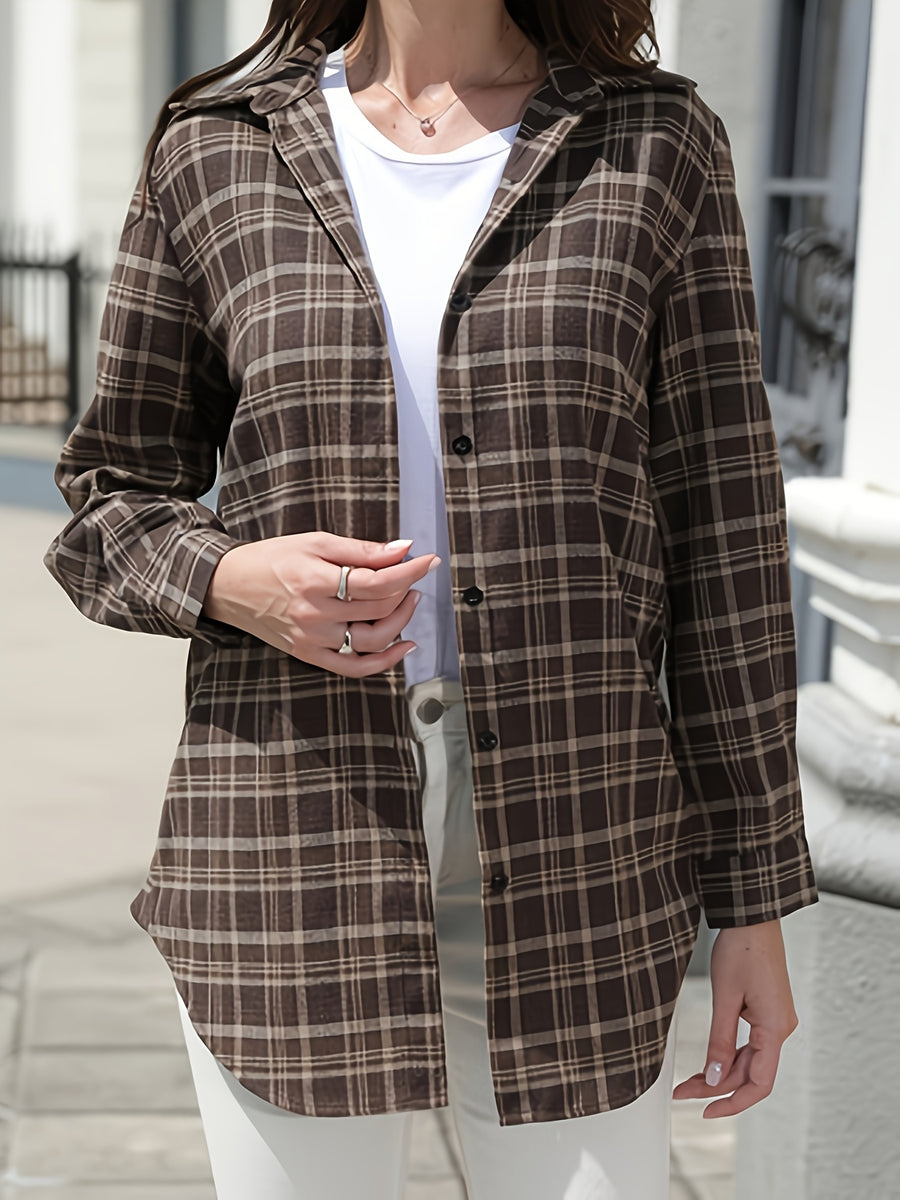 Versatile Sunscreen Checkered Shirt Outer Cardigan Women'S Summer New Top - Coffee Brown
