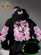 Le Yitong Tasmanian Devil Big Mouth Monster Print Hoodie, with Sleeve Print Design, Kangaroo Pouch And Drawstring Hood, Suitable for Autumn/Winter Casual Wear And Outdoor Activities - Black