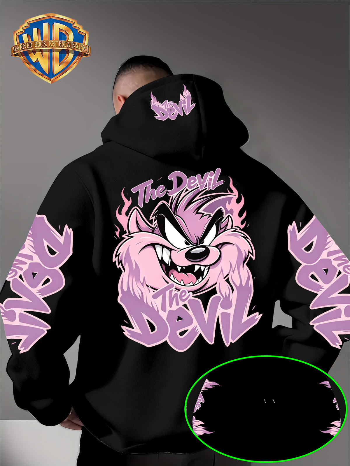 Le Yitong Tasmanian Devil Big Mouth Monster Print Hoodie, with Sleeve Print Design, Kangaroo Pouch And Drawstring Hood, Suitable for Autumn/Winter Casual Wear And Outdoor Activities - Black