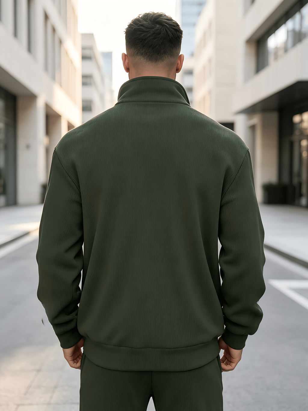 Men's Corduroy Full-Zip Stand Collar Jacket, Soft Vertical Rib Texture Corduroy Casual Full-Zip Outerwear, Ribbed Cuffs and Hem, Side Insert Pockets, Loose Fit Cut, Lightweight and Warm Jacket, Suitable for Autumn/Winter Daily Wear, Street Outings - Military Green