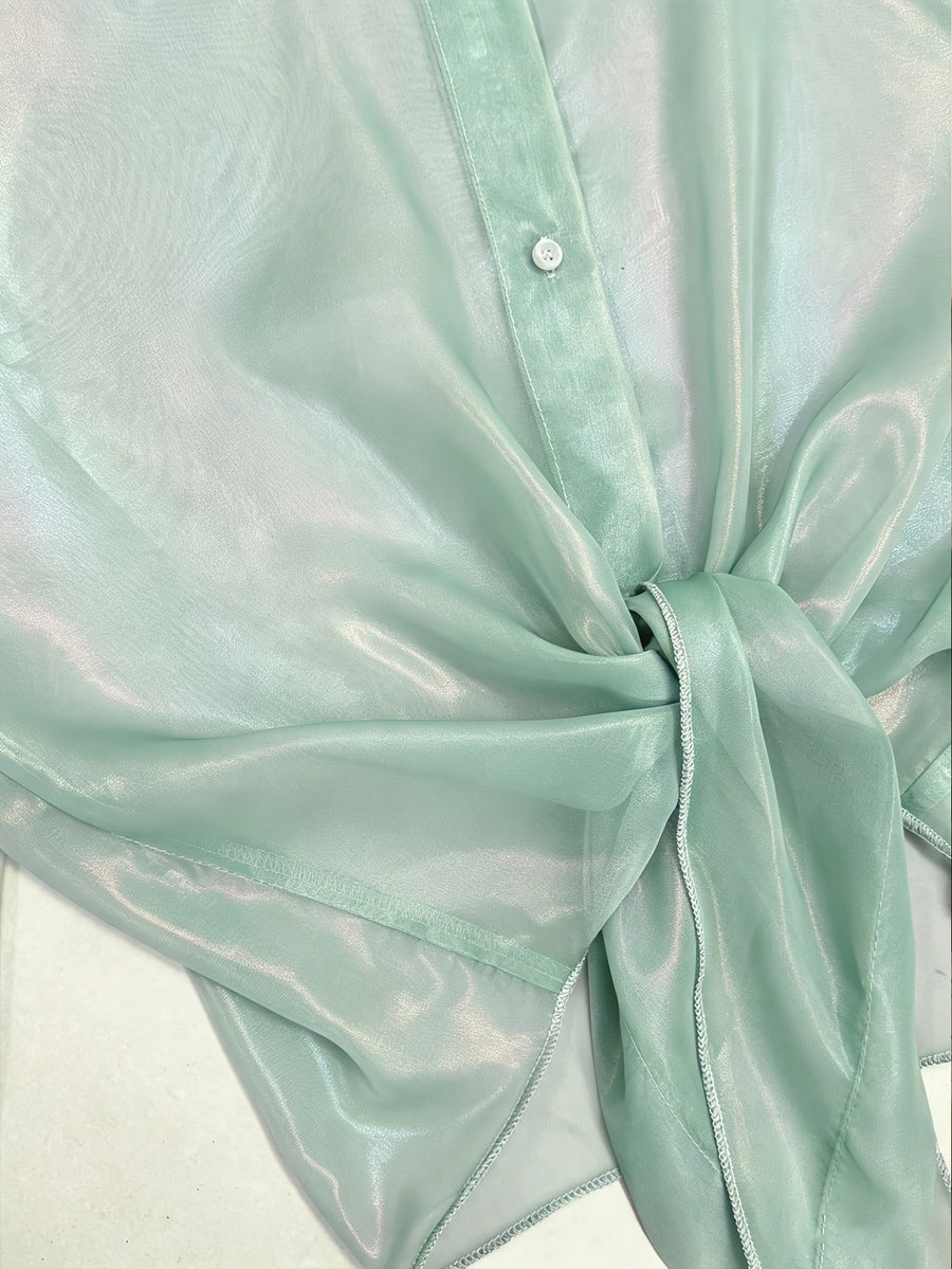 Women'S Popular Fashion Casual Blouse - Light Green