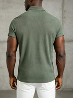 Men'S Solid Waffle Textured Polo Shirt, 3-Button Lapel Short Sleeve Breathable Casual Tee for Golf Business Beach Daily Summer Tops - Green