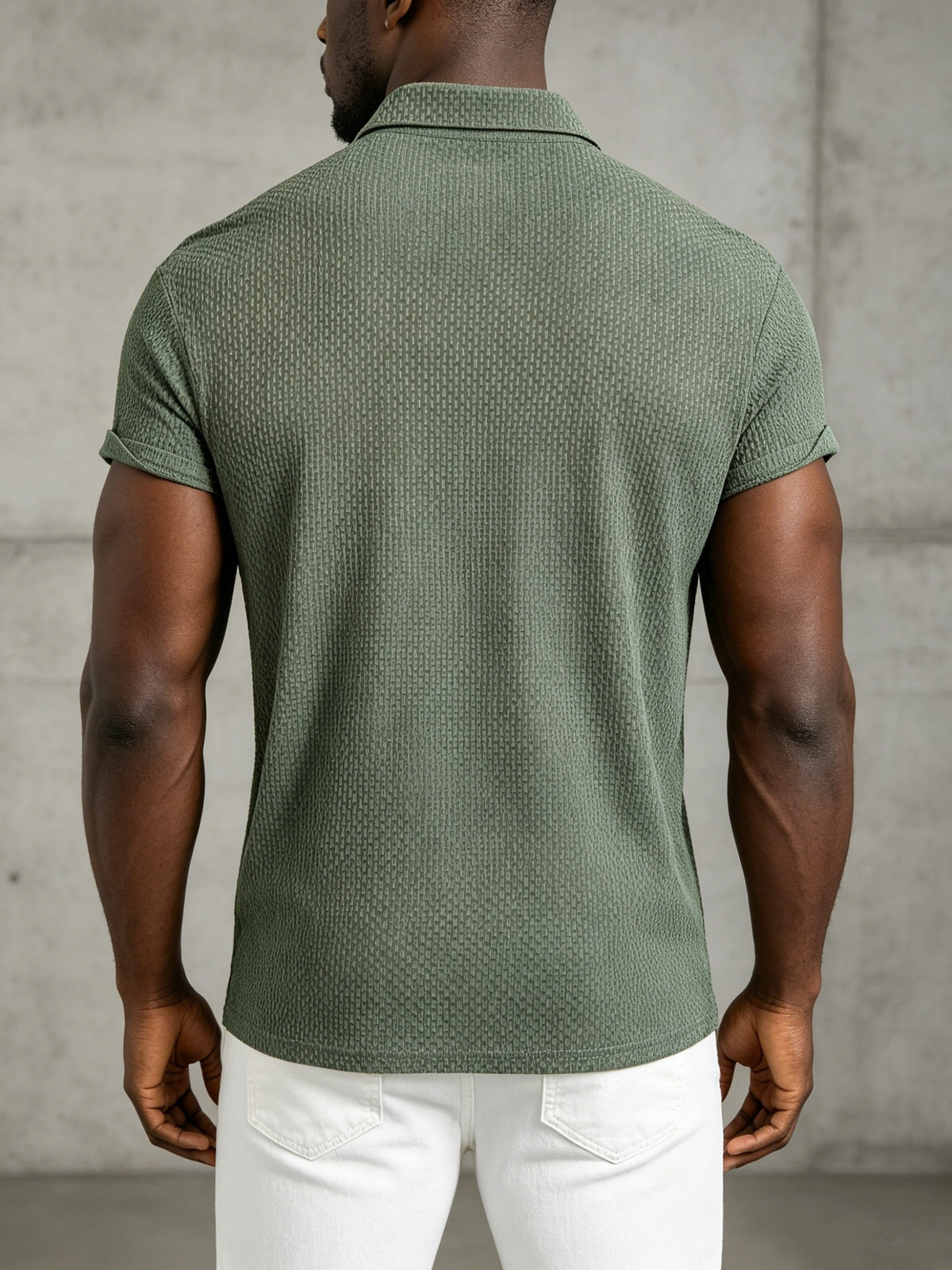 Men'S Solid Waffle Textured Polo Shirt, 3-Button Lapel Short Sleeve Breathable Casual Tee for Golf Business Beach Daily Summer Tops - Green