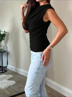 Summer Actress Elegant Basic Casual Unique Cute One Shoulder Slim Short Tank Top Women'S Black Summer Top - Black