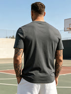 2pcs Men's 100% Cotton V-Neck T-Shirt - Breathable Short-Sleeve Solid Color Basic Tee Suitable for Summer Gym, Outdoor Sports & Casual Wear, Non-Stuffy Machine Washable Pure Cotton Shirts for Fitness and Everyday Activities - Dark Gray