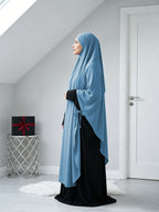 A Solid Color Nidaga Prayer Jilbab. The Fabric Is Skin-friendly and Breathable, Making It Suitable for Women to Wear and Pray Daily. The Robe Abaya Features a 1pc Design with a Khimar, Offering a Strong Drape and a Loose Fit, Ideal for Busy Daily - Sky Blue