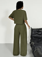 Women'S Spring/Summer Fashion T-Shirt And Pants 2pcs Set - Green