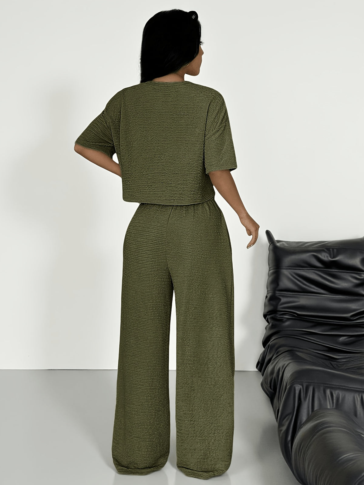 Women'S Spring/Summer Fashion T-Shirt And Pants 2pcs Set - Green