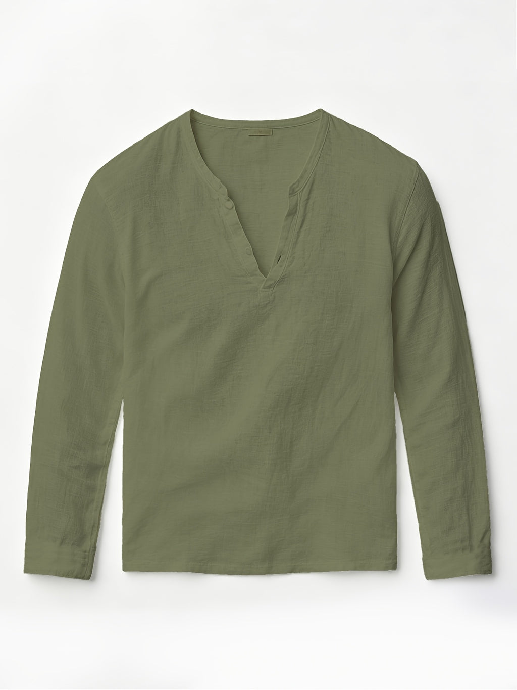 Henley Shirt Men'S Linen Long Sleeve Seasonal Lightweight Breathable V-Neck Loose Beach Vacation Casual Top - Green