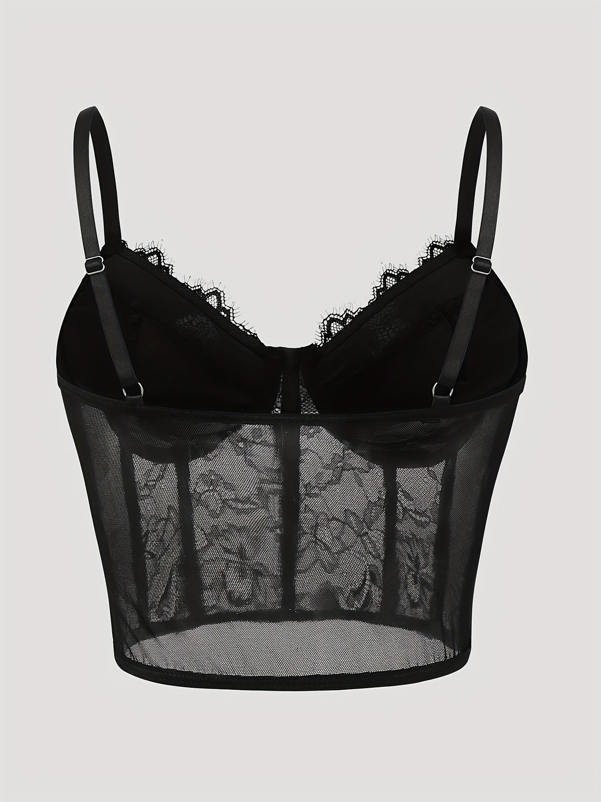 Sexy Black Lace Corset Crop Top with Fishbone Underwire - V-Neck, Backless, Sheer Floral Print, Summer Fashion for Women, Corset Top - Black