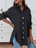 Women'S Solid Long Sleeve Shirt - Black