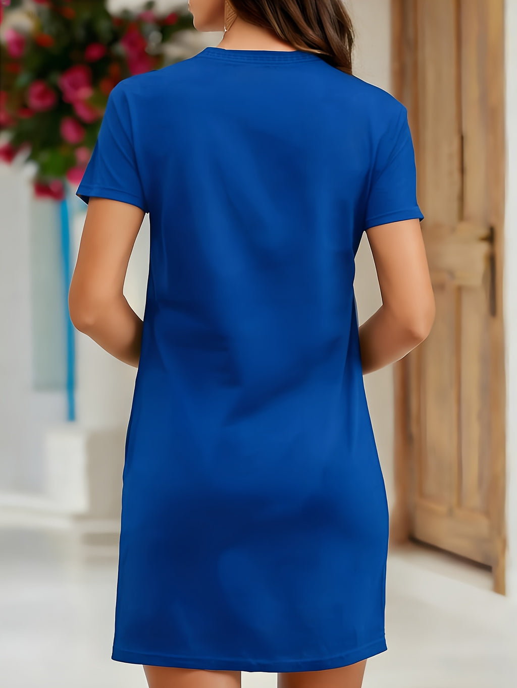 Women's 1pc T-Shirt Dress, Round Neck Short Sleeve Dress with Colorful Striped Print and "SPORT" Lettering, Casual Summer Fashion Dress for Women, Soft, Casual, and Elegant Women's Dress, Knee-Length, the Perfect Choice for Casual Summer Outfits - Blue