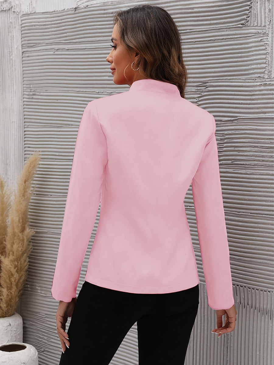 Spring/Autumn Temperament Fashion Solid Color Double-Button Long Sleeve Cardigan Coat - Pale Pinkish Gray
