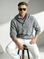 2026 New Fashionable Business Mature Casual Men'S Hooded Long Sleeve Knit Sweater, Slim Soft Warm Solid Color Knit Pullover Top, Fall Winter Suitable for Daily Office And Weekend Casual Outfits - Grey