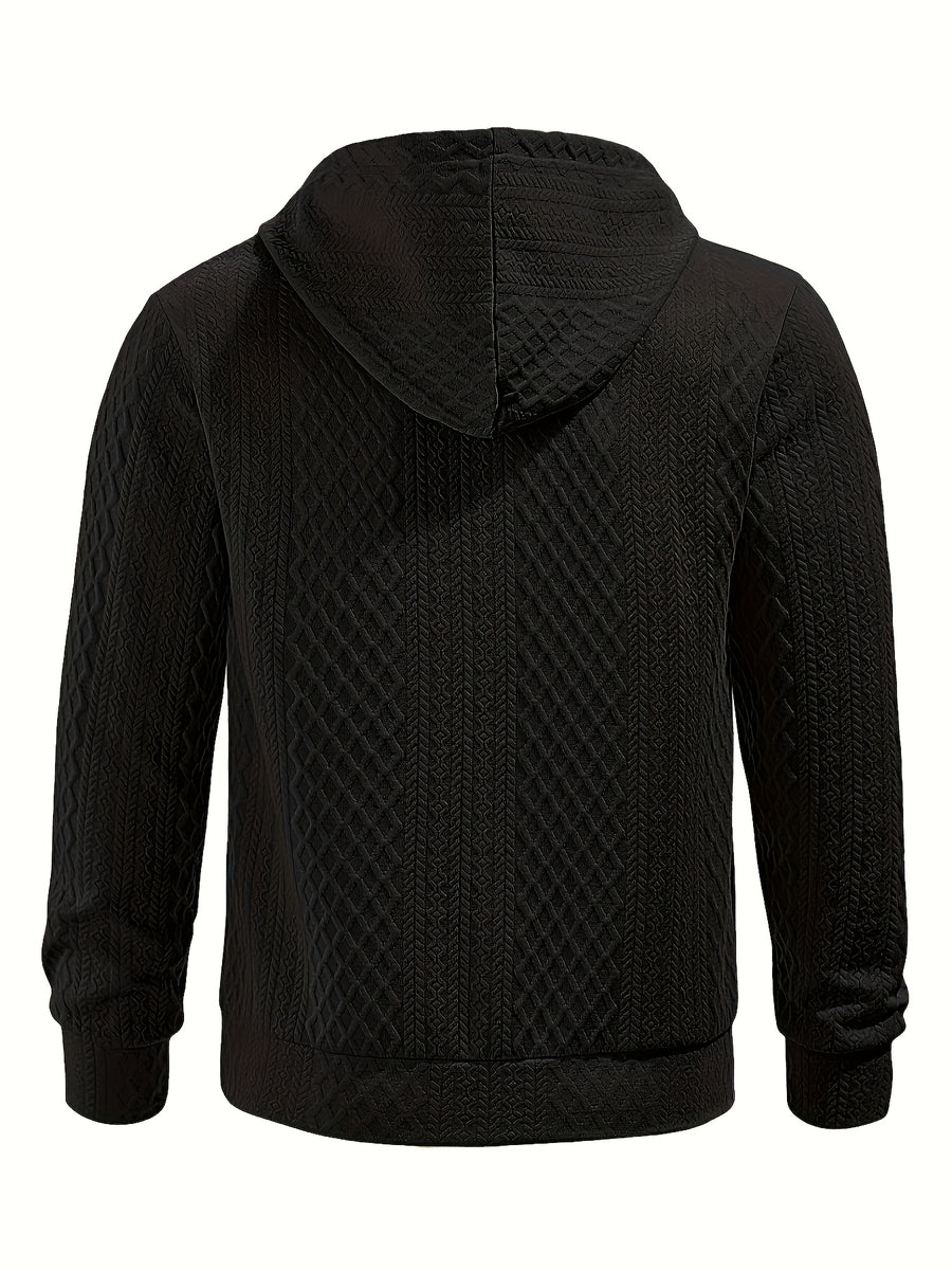 New Men'S Casual Fashion Athletic Cool Versatile Trendy Stylish 3D Jacquard Fabric Two-Button Hooded High Street Popular Sweatshirt - Black