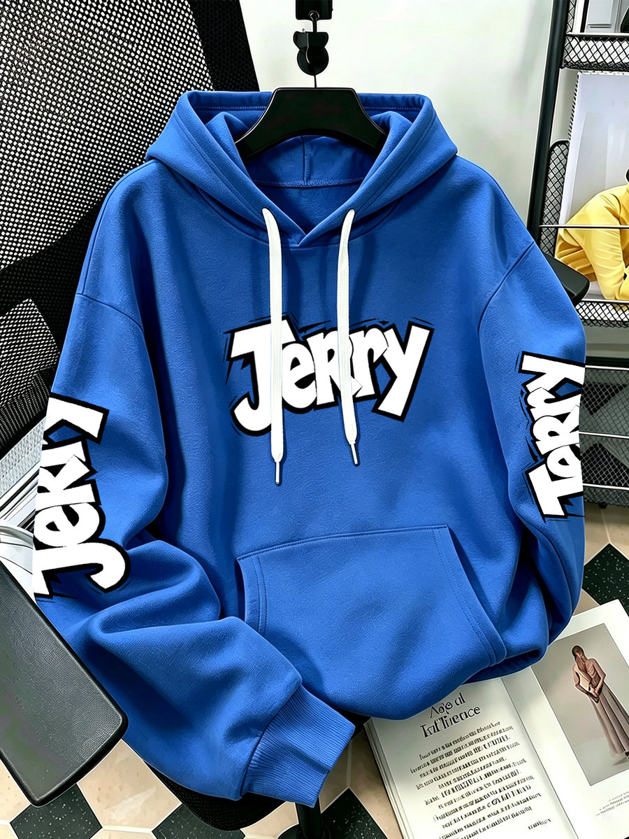 By Warner Bros., 2026 New Fun Cartoon Print, Men's Hoodie, Hooded Sweatshirt, Kangaroo Pocket and Drawstring Hat, Suitable for Daily and Outdoor Sports Wear, Autumn and Winter Warm Jacket, Fashionable Jacket - Blue