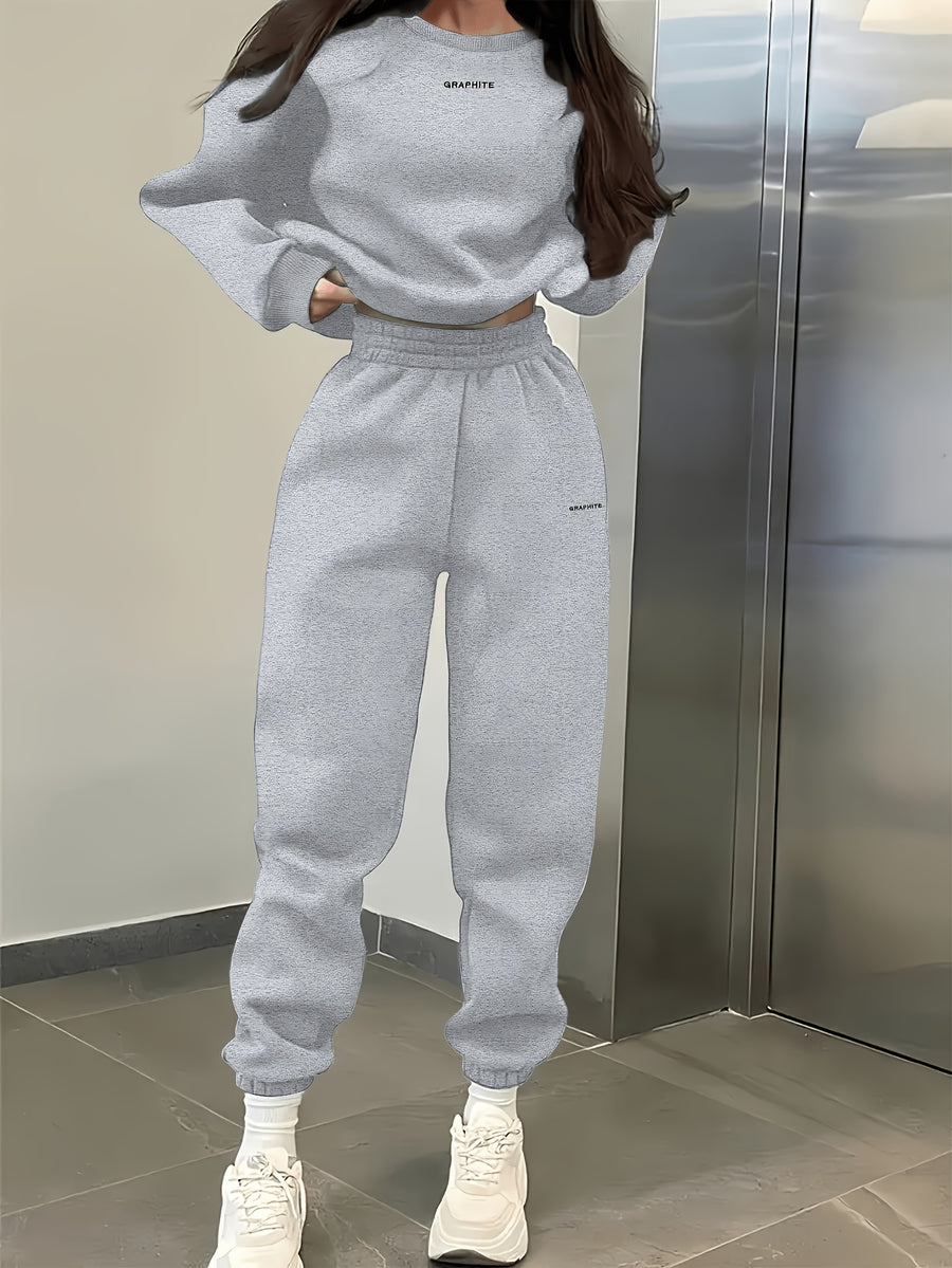 Spring And Autumn Women'S Fashion Casual Athletic Loose Sweatshirt Pants Set Embroidery Letter Design Indoor Outdoor Wear Clothing Sweatshirt Women - Multicolor