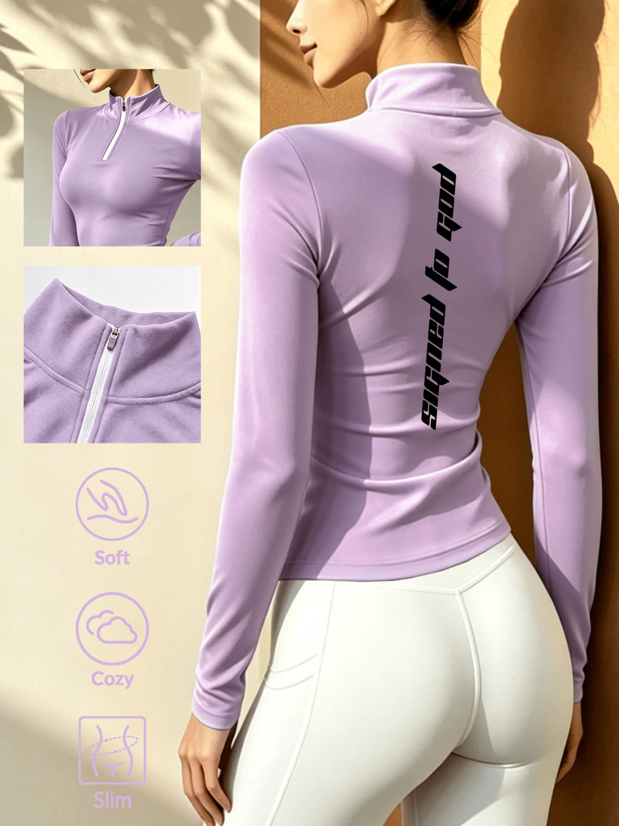 Women's Soft Zip-Up Base Layer Top, Ideal for Cycling,, and Activities During the Cold Autumn and Winter Seasons - Taro Purple