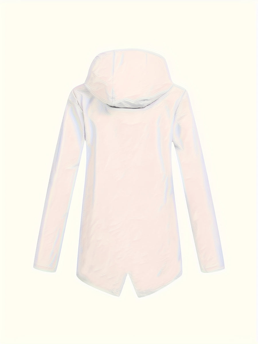Autumn and Winter Striped Lined Hooded Windbreaker Jacket - White