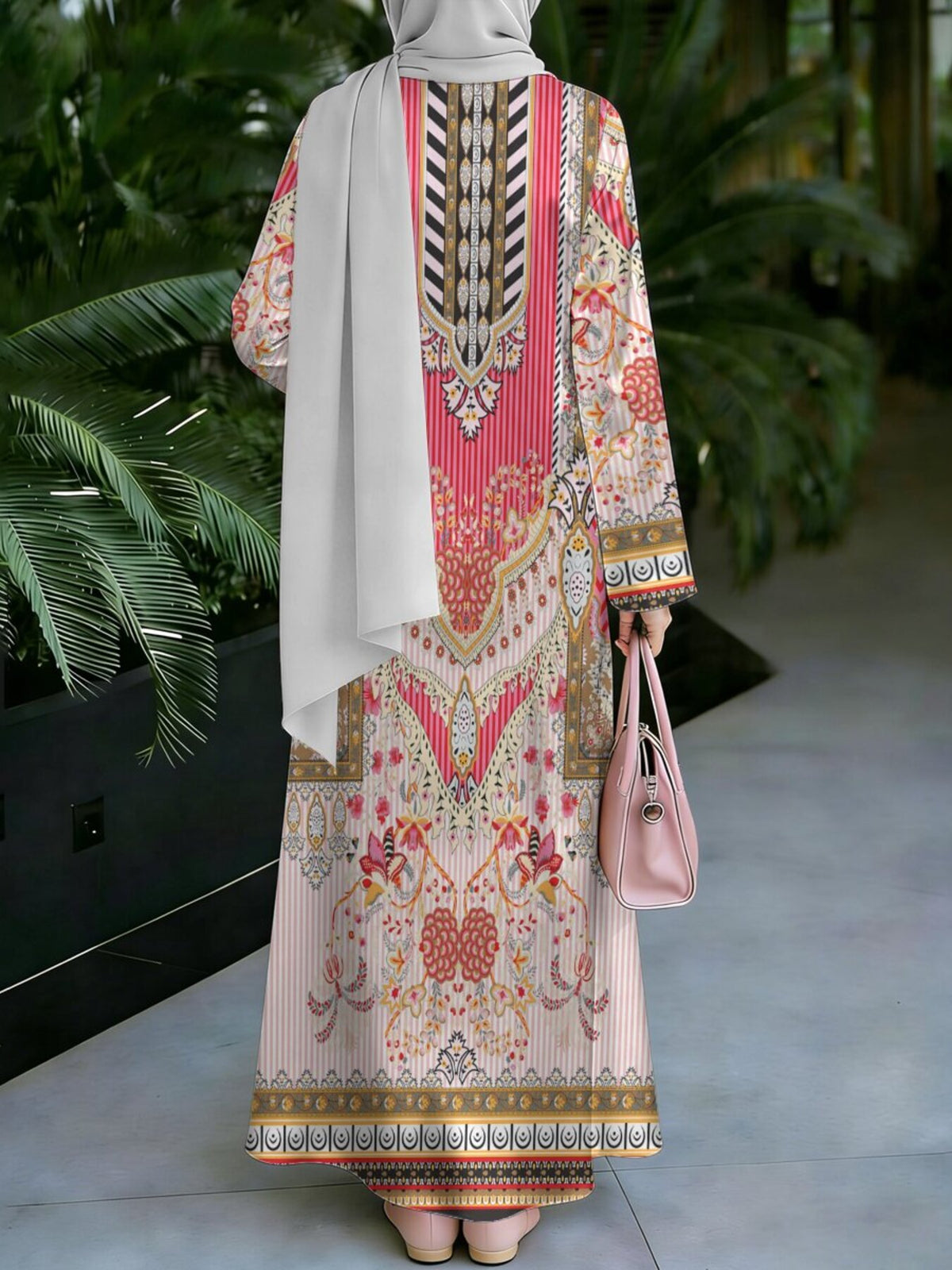 Women's Middle Eastern Style Muslim Elegant Robe, Vintage Ethnic Full-Print Long Dress, Loose Long-Sleeve Prayer Attire, for Daily Outings and Parties, Smooth and Breathable Non-Embroidered Craft, Muslim Women's Clothing for Covering and - Mixed colors