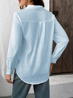 Slub Style Shirt Casual Women Long Sleeves - Sky Blue