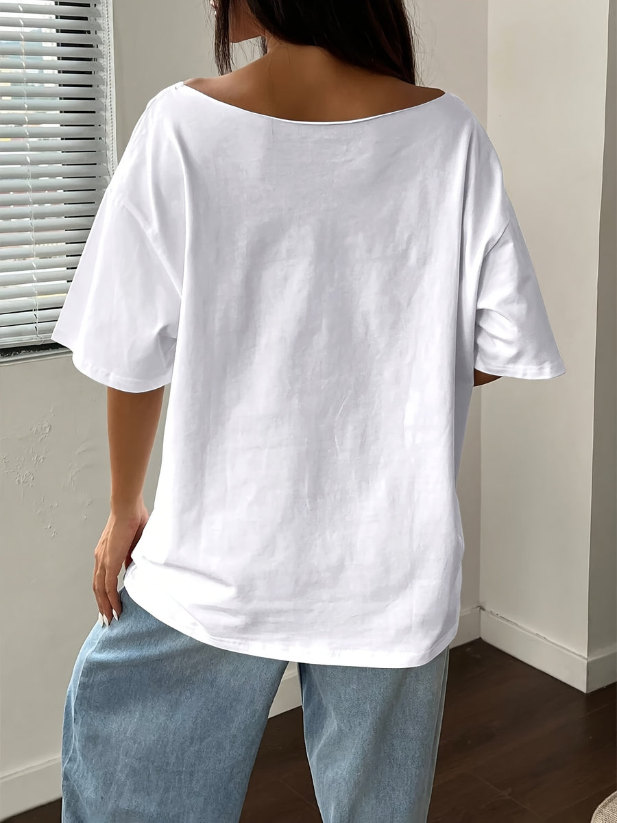 Women'S Short Sleeve Letter Pattern Casual T-Shirt - White