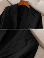 Women'S Casual Solid Single-Breasted Blazer, Spring/Summer Thin 3/4 Sleeve Lapel Coat - Black