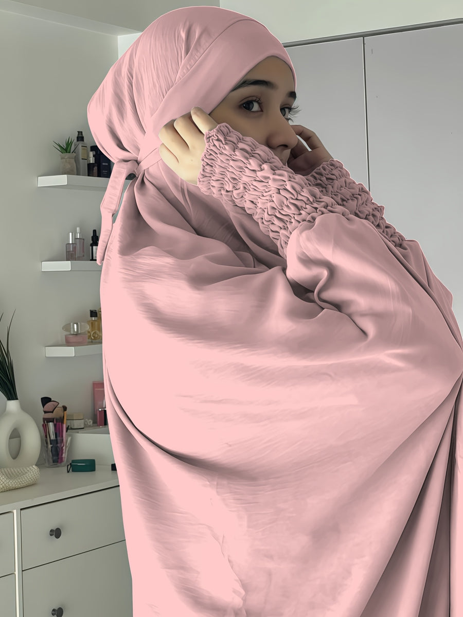 Khimar and Abaya Jilbab Dress, Loose Robe with Elastic Sleeves, High Privacy, Premium Jilbab for Muslim Women, Prayer Headscarf, Islamic Clothing, Khimar - Pink Color