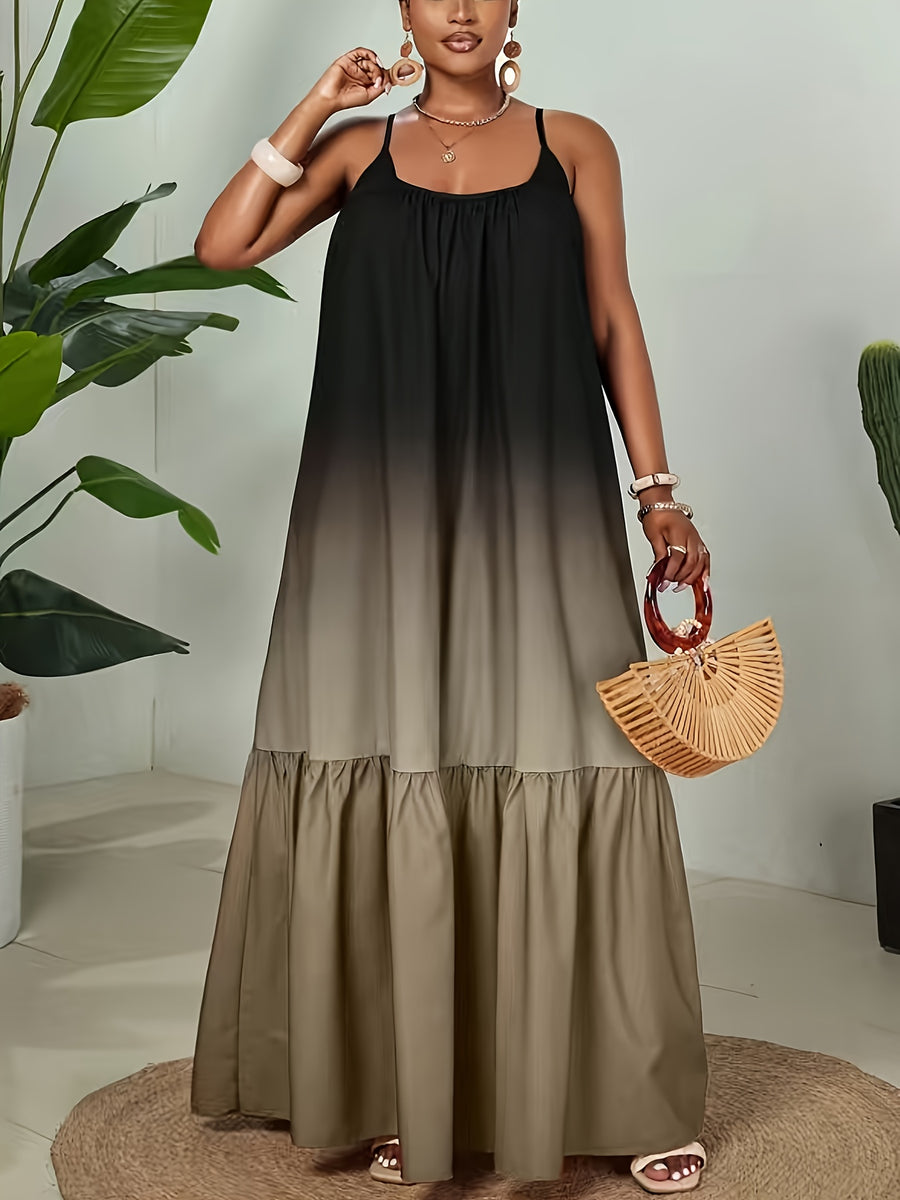 Women's Off-Shoulder/ Neck Gradient Dress - Oversized A-Line Long Maxi Dress Suitable for Bridesmaid Dresses, Wedding Guest Dresses, Daily Wear & Special Occasions, Machine Washable Gradient Color Transition Robe - 【Brown】