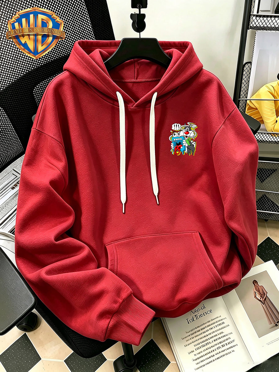 Halloween/Back to School/Date Night/Father'S Day Gift Choice - Sassy Cat Trendy Graffiti Double-Sided Print Hoodie - Men'S Essential with Pockets And Drawstring Hood, Ideal for Warmth, Perfect for Casual Wear Or Outdoor Activities - Unisex - Red