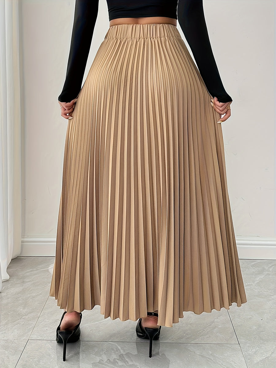 A New Autumn Product Is Unveiled, Featuring an Elegant Pleated Skirt for Women, Paired with Metal Chain Details. - Khaki