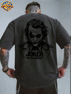 Warner Bros. Official - Cool Line Art Joker Print, American Vintage Washed Distressed T-Shirt, Suitable for Daily Commuting and Outdoor Wear, Machine Washable, Unisex - Black