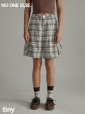 NO ONE ELSE Vintage Plaid Casual Pants for Women, Summer Academic Style Wide-Leg Cargo Shorts - Khaki plaid pattern