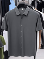 New Summer 2026 Men's Waffle Short-Sleeve Shirt, Lightweight and Breathable Business Casual T-Shirt, Multiple Colors Available, Refreshing and Versatile Commuter Top 100 - Grey