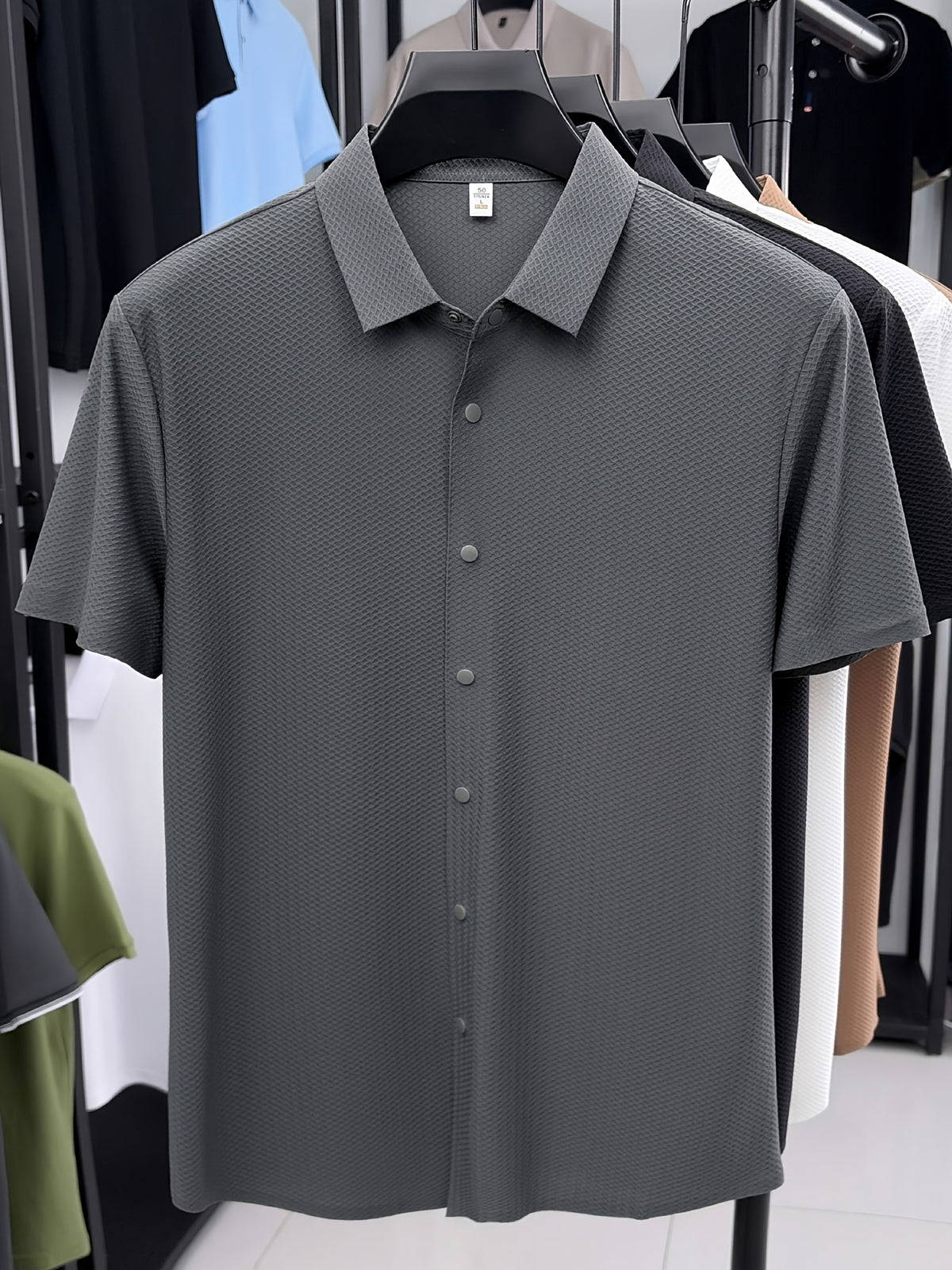 New Summer 2026 Men's Waffle Short-Sleeve Shirt, Lightweight and Breathable Business Casual T-Shirt, Multiple Colors Available, Refreshing and Versatile Commuter Top 100 - Grey