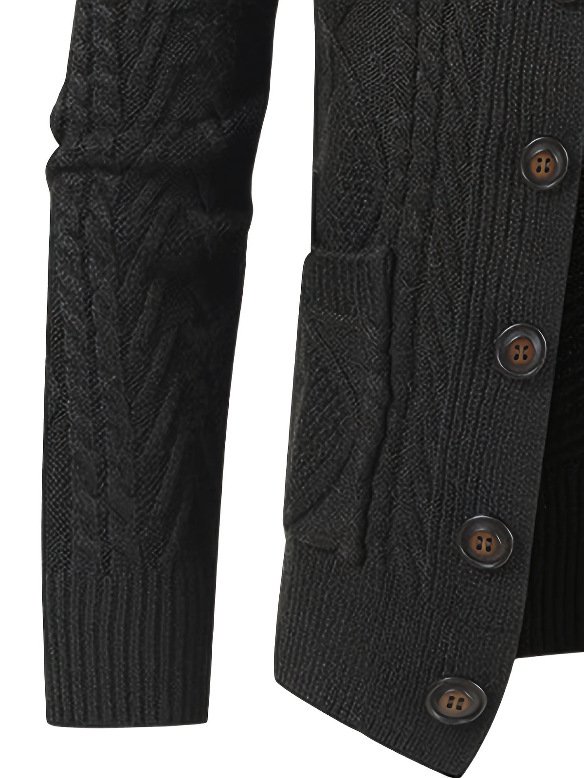Men'S New Autumn Winter Solid Color Single-Breasted Twisted Flower V-Neck Cardigan, Fashionable, Casual, Versatile, Skin-Friendly, Comfortable, Smooth, Trendy, Slim Fit, Long Sleeved, Warm, Durable, Sporty And Energetic Knitted Jacket - Black