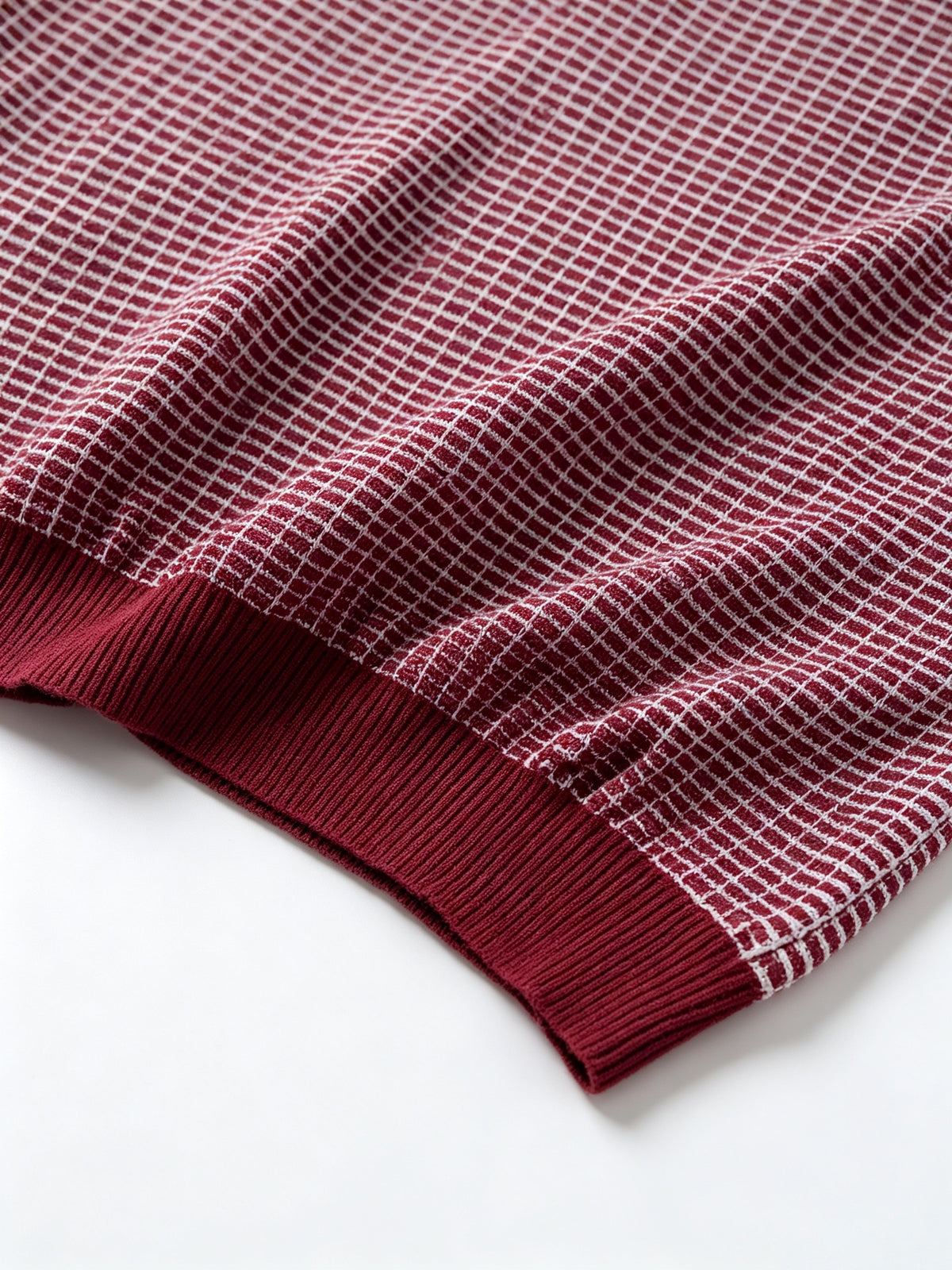 Men's Polo Collar Short Sleeve Waffle Knit Top, Solid Color Lightweight Breathable Casual Pullover - Burgundy