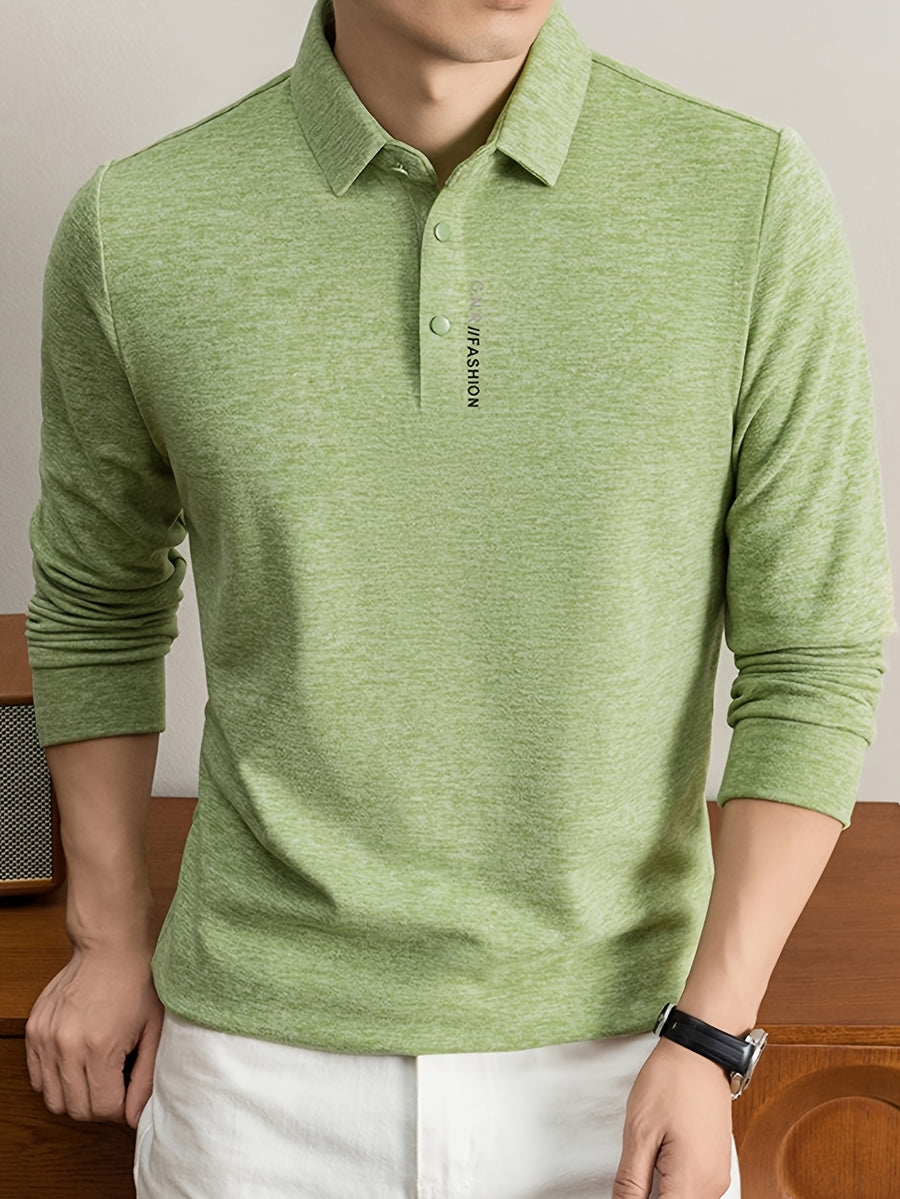 Men's Lapel Casual Knit Long-Sleeve Top, Slightly Relaxed Fit, Suitable for Both Business and Casual Wear, Ideal for Men's Commuting and Daily Use - SINBOS - Leaf Green